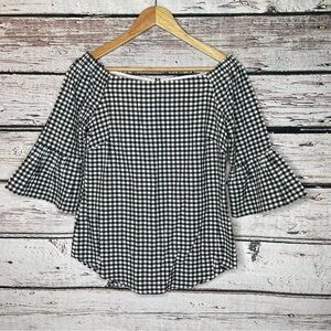 WHBM Black & White Gingham Check Blouse Women’s XXS Off Shoulder Lined Top EUC!